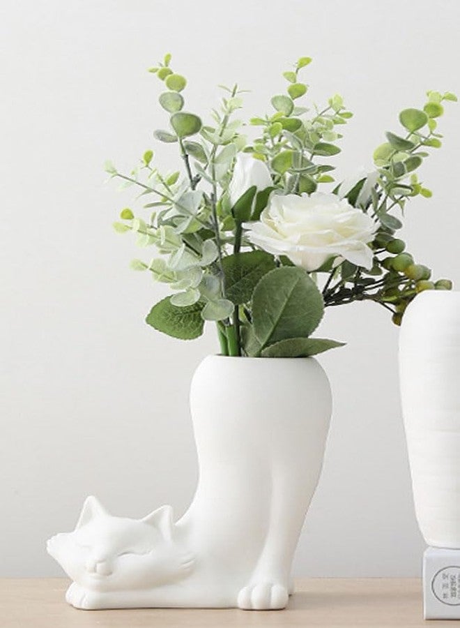 MONMOB White Cat Flower Vase Dry Plants Pampas Vase Flower Pot Aesthetic Room Bathroom Decor Home Office Bookshelf Table Shelf Décor Unique Gifts Ideal Gifts for Women, Mom or Birthdays - Image 2